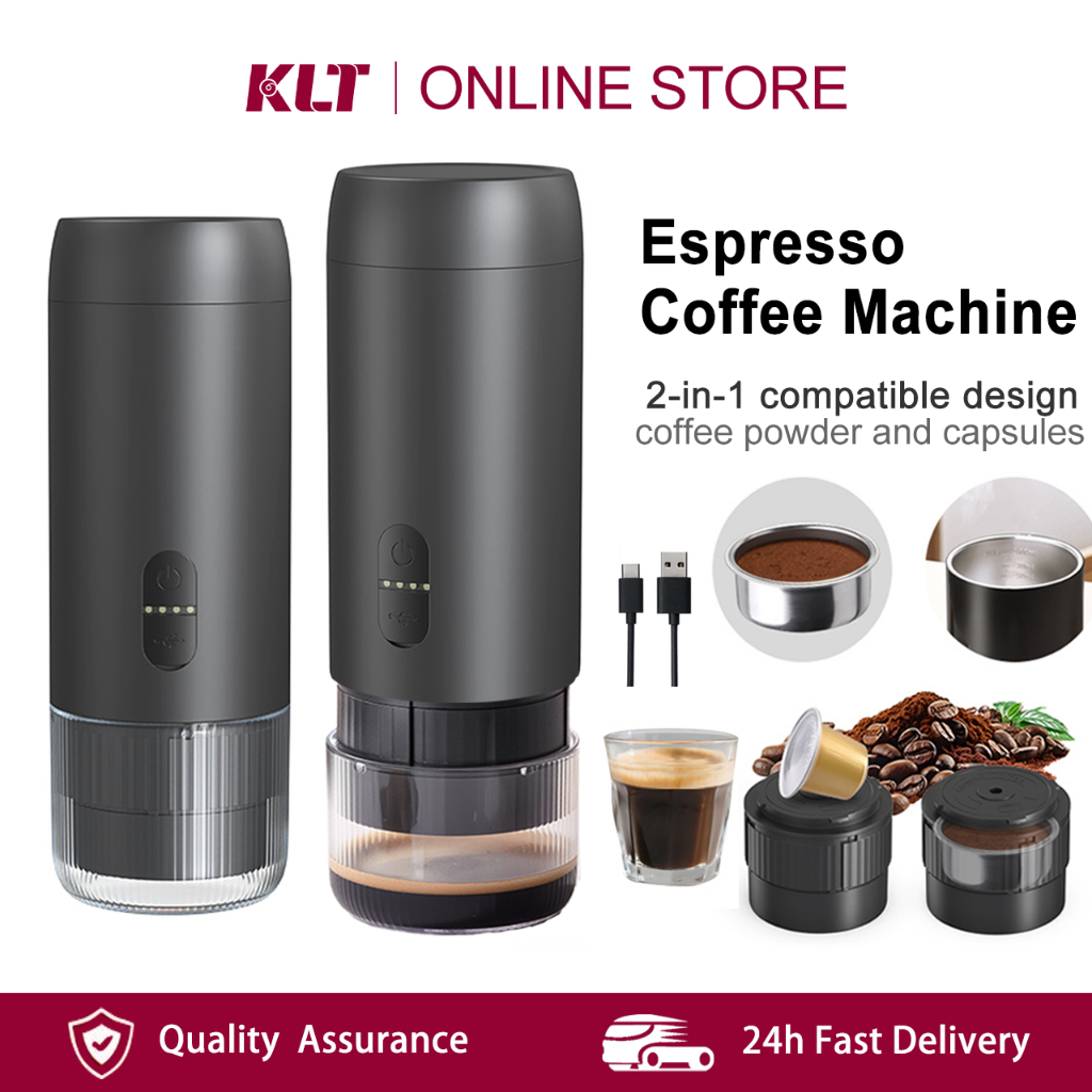CLITON 2-in-1 Wireless Electric Espresso Coffee Machine Portable Mini Coffee Maker -Cold/Hot Making Capsule Coffee Power Compatibility 20Bar High Pressure Extraction