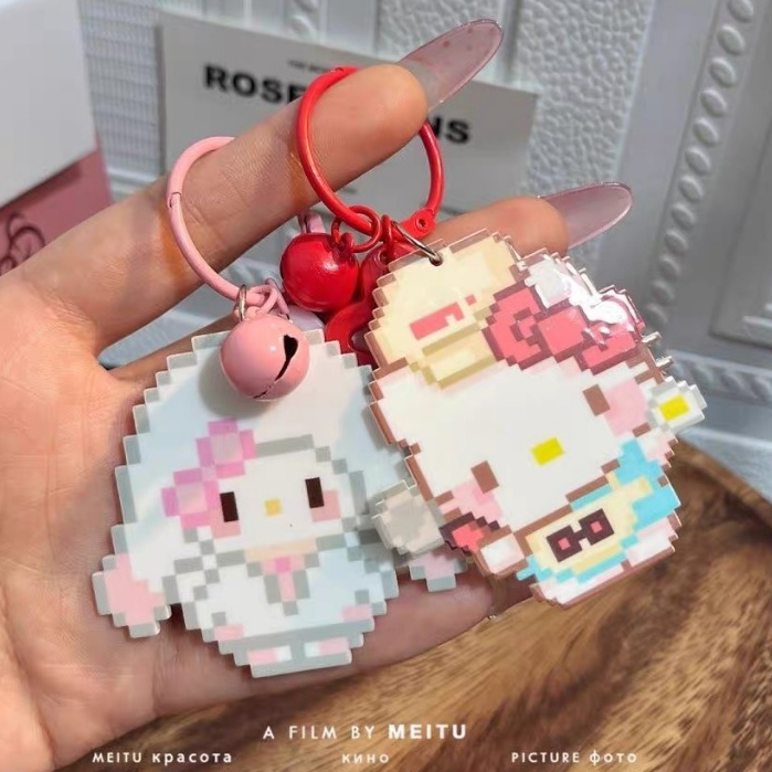 Happy pixel cartoon kitten keychain pendant Interesting facial expressions Decorative backpack accessories Best friend gift