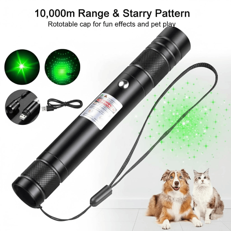 Green Laser Pointer 10000m High Power Torch Built-in Battery USB Charging Star Pattern Portable Laser For Stargazing Cat Dog Interactive