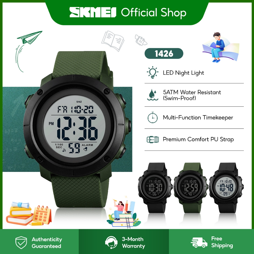 【Next Day Delivery】SKMEI Jam Tangan Lelaki Original Sports Waterproof Digital Watch Countdown Alarm Fashion Wristwatch Clock Esok Sampai