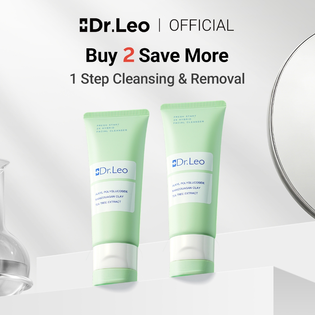 Dr.Leo Fresh Start 2X Hybrid Facial Cleanser+Cleansing Clay Mask Pencuci Muka Pembersihan Mendalam Lembut Kawal Minyak