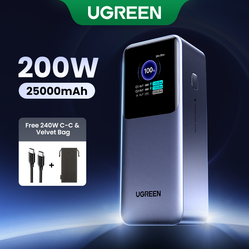 UGREEN  200W 25000mAh  Nexode Powerbank 20000mAh 130W Laptop Power Bank 130W 20000mAh Super Fast Charging 100W PD3.1 Digital Display Columnar PowerBank for Macbook Air/Pro Lenovo