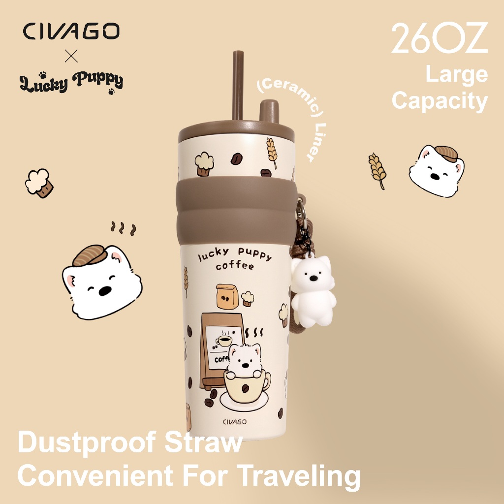 CIVAGOxLucky Puppy（26oz/780ml）Ceramic liner Stainless Steel Coffee Mug With Lid Vacuum Flask Hot And Cold Tumbler