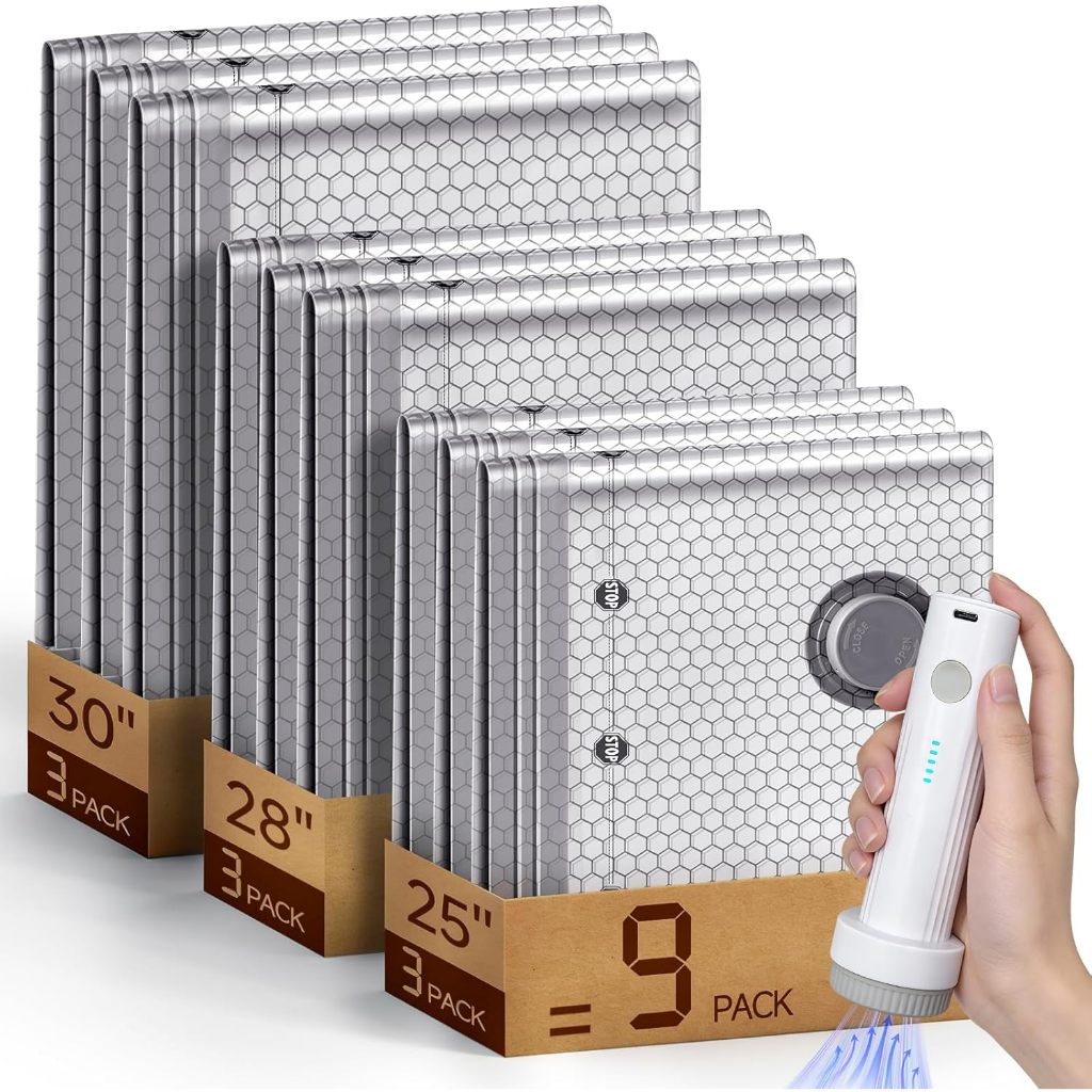 MY stockSpace Saver Vacuum Storage Bags with Portable Electric Pump, Vacuum Seal Bags for Clothing Travel, Compression Bags for Travel & Home, Clothes, Blankets, Seasonal Storage, 9 Combo