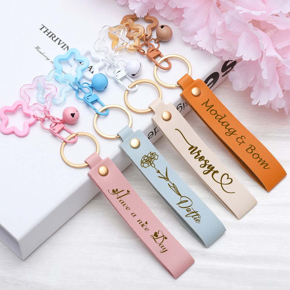 Free Customization Leather Keychain Keys Star Pendants Keychains Personalized Holiday Gifts Souvenirs