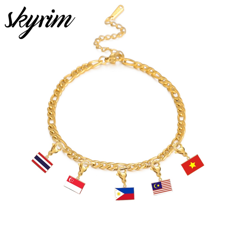 SKYRIM Country Malaysia Philippines Singapore Flag Iran 10*6.6mm Charms Bracelet Stainless Steel Fashion Jewelry Gift Wholesale
