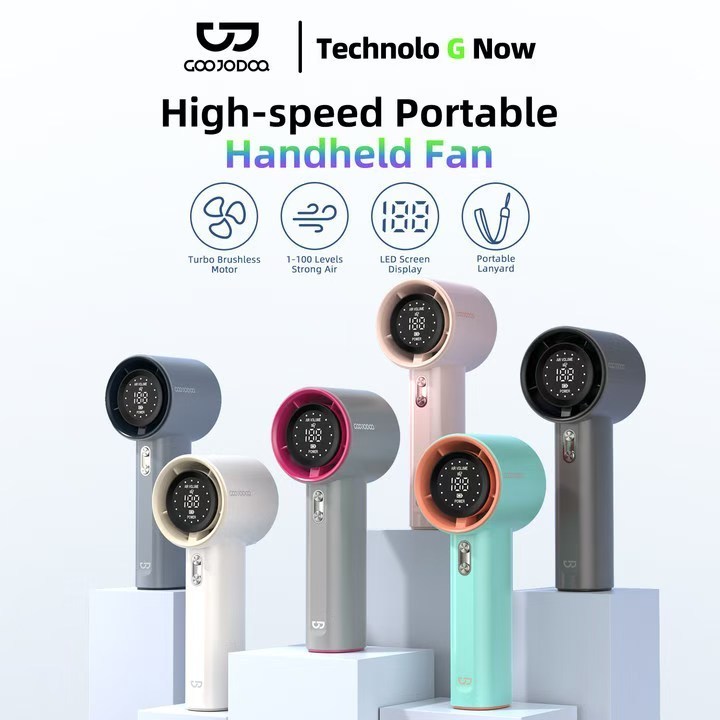 GOOJODOQ Adjustable Digital Display Handheld Mini Fan