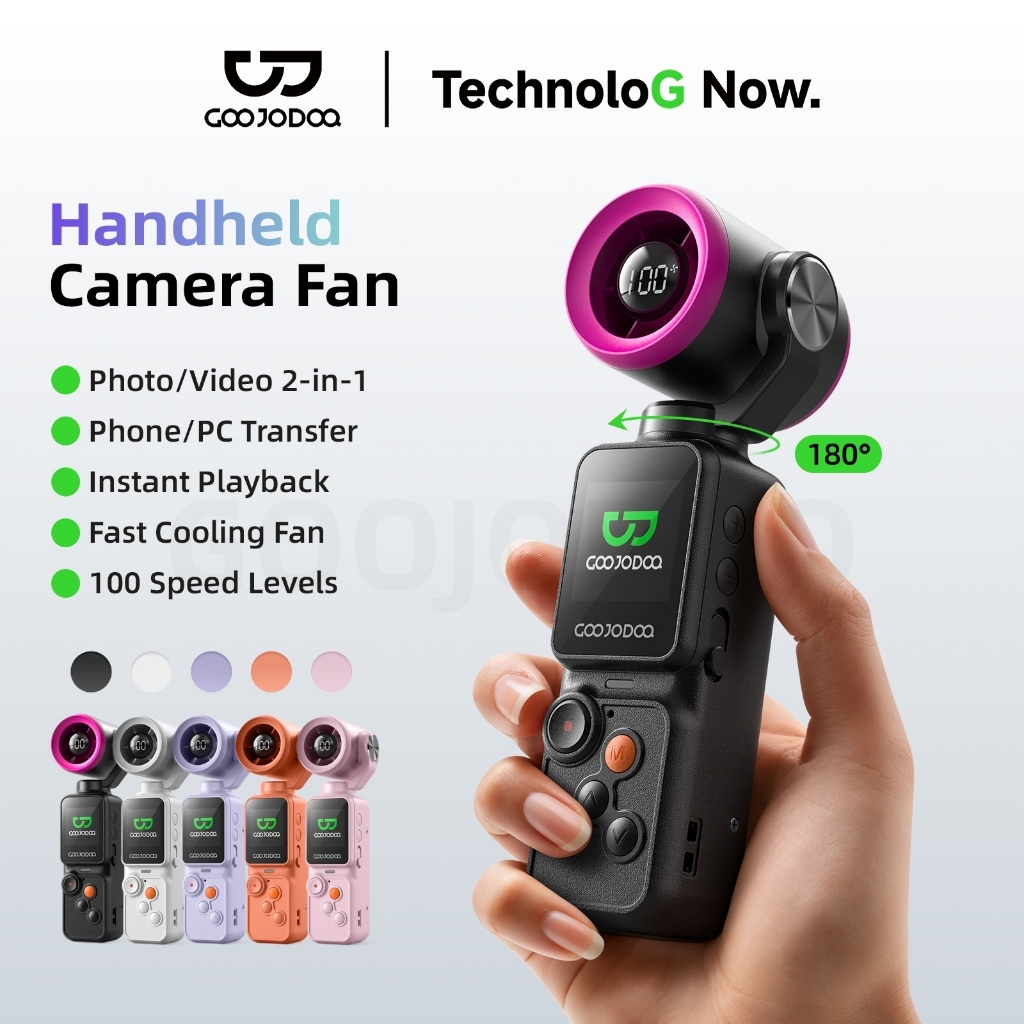 GOOJODOQ Handheld Camera Fan 2500 mAh Photo/Video Mini Portable Strong Wind 100 Speed Levels GFS025