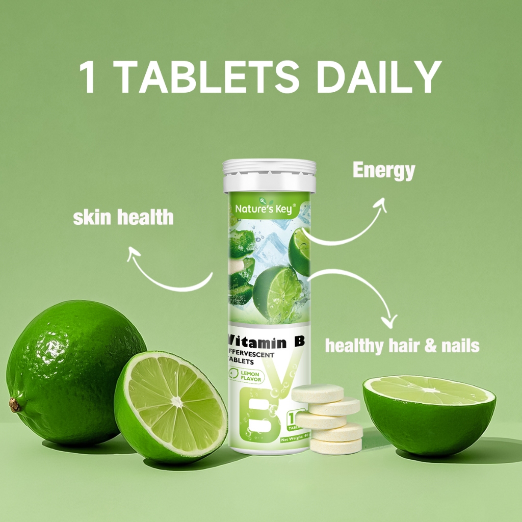 【NEW LAUNCH】Nature's Key Vitamin B Complex Effervescent Tablets Sugar-Free Vegan Lemon Flavor 10&20 Tablets