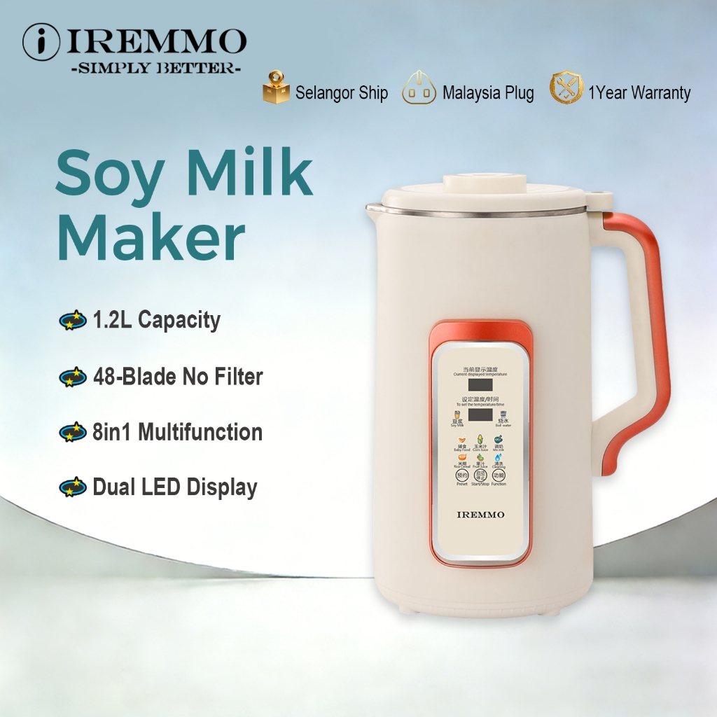 IREMMO Soy Milk Maker 1.2L Blender Juicer Baby Food Processor Mesin Buat Air Soia 48 Bilah Pisau 8in1 Multifunction BC-04
