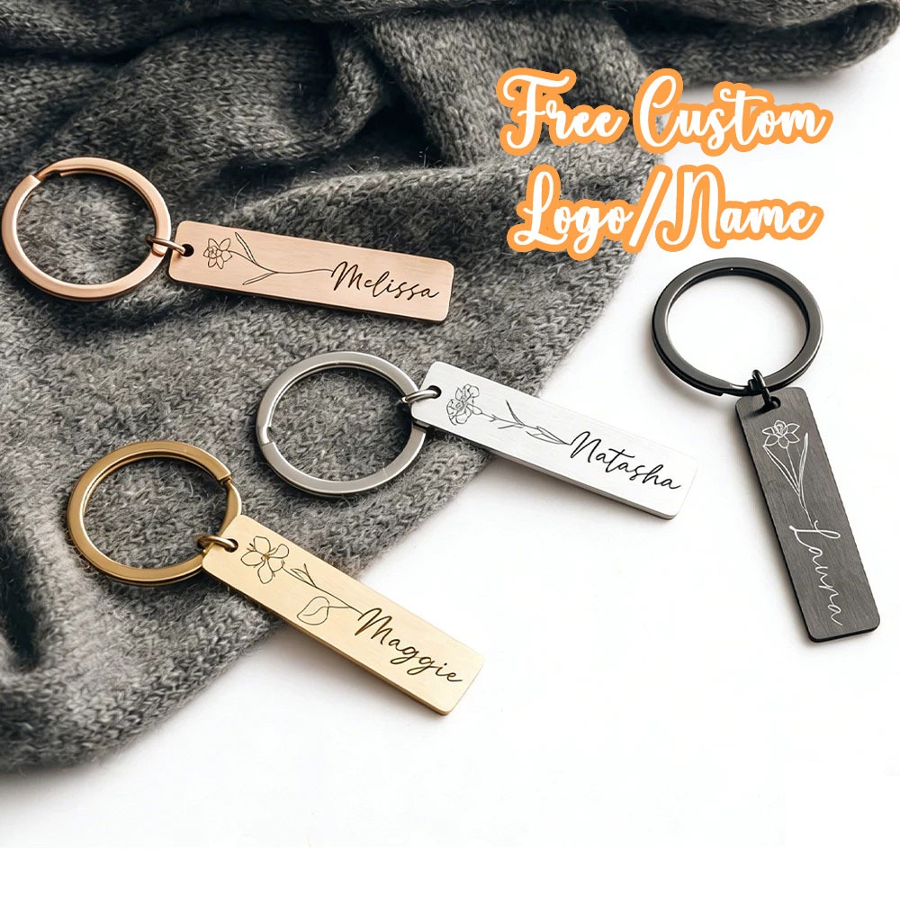 Free Custom Logo Metal Keychain Laser Engraving Birthday Holiday Opening Celebration Gift Phone Number Cards, Pets Brand Dog