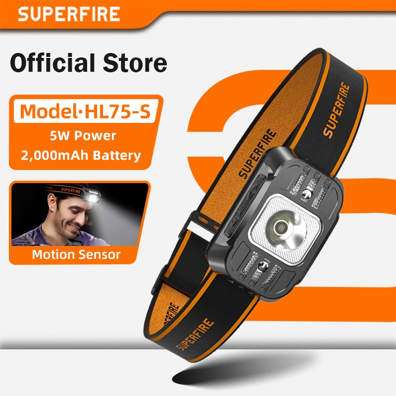 SUPERFIRE HL75 5W Headlight Super Bright USB Rechargeable Headlamp LED Flashlight Camping Lantern Head Light Lampu Kepala