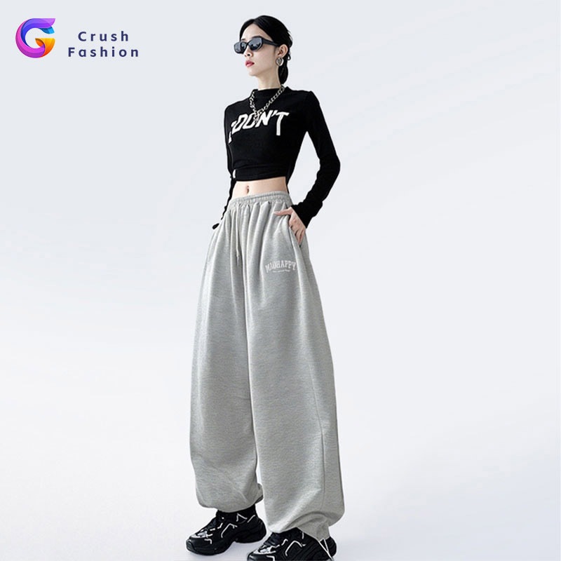Crush Fashion Unisex Pants High Street Sports Sweatpants Loose Trendy Straight Hip-Hop Wide-Leg Casual