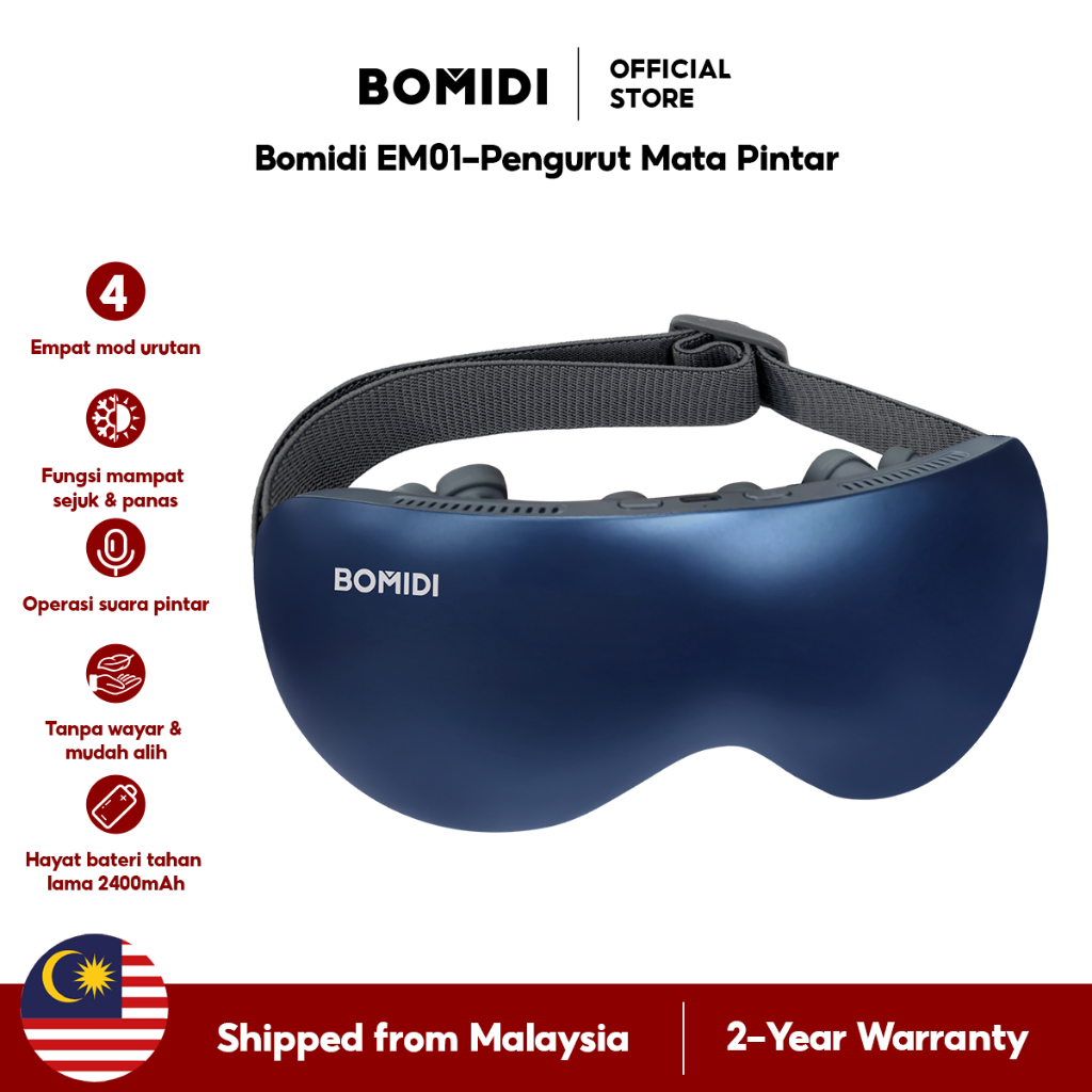 BOMIDI EM01 Smart Eye Massager with Hot & Cold Compress 4 Massage Modes Relieve Eye Strain Smart Voice Prompts 2400mAh Long Battery Life Portable Lightweight Eye Mask  Office Home Travel Sleep Companion