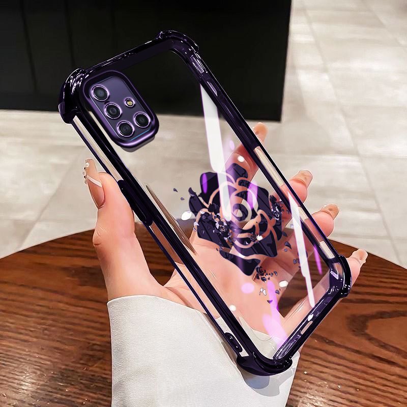 VRQR Cover for Samsung Galaxy A51 4G Fashion Butterfly and Rose Transparent Phone Protective Case