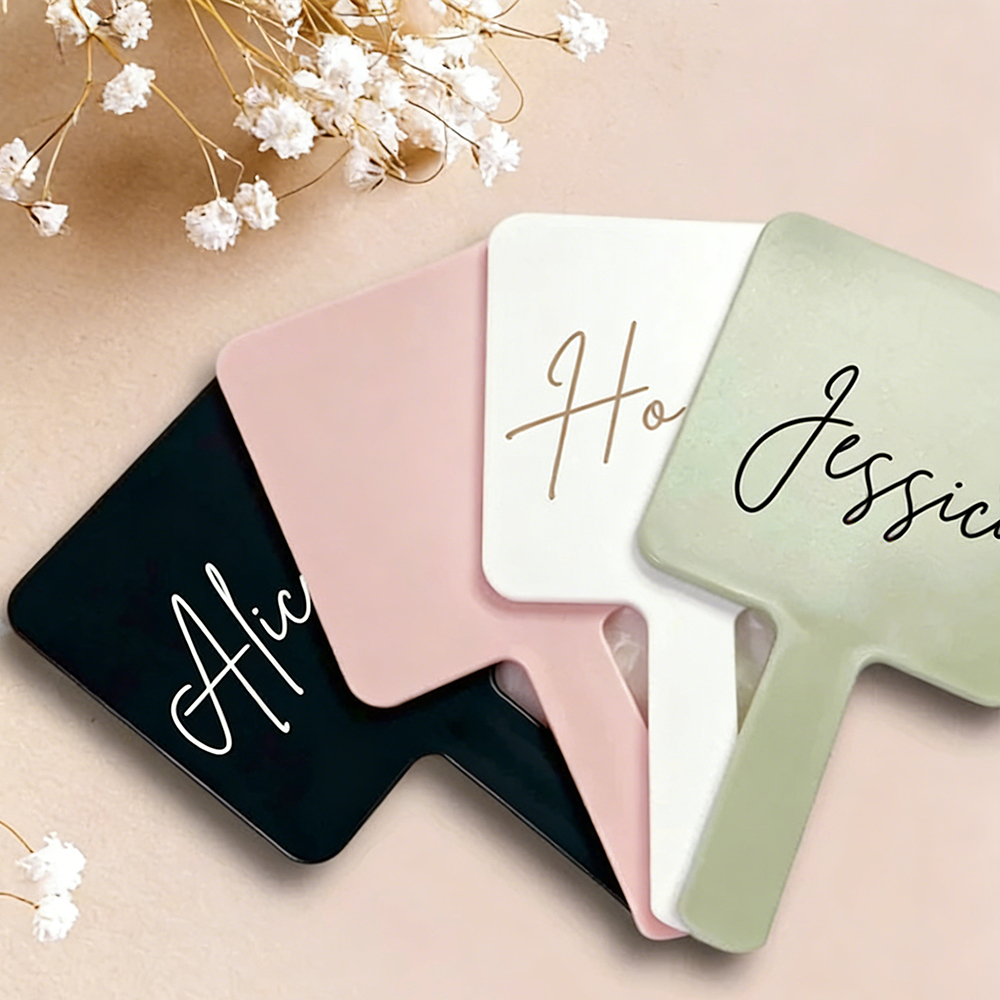 Free Custom LOGO Personalized Makeup Mirror with Handle Ultra-thin HD Vanity Mirror Business Holiday Gift Company Souvenir Wholesale