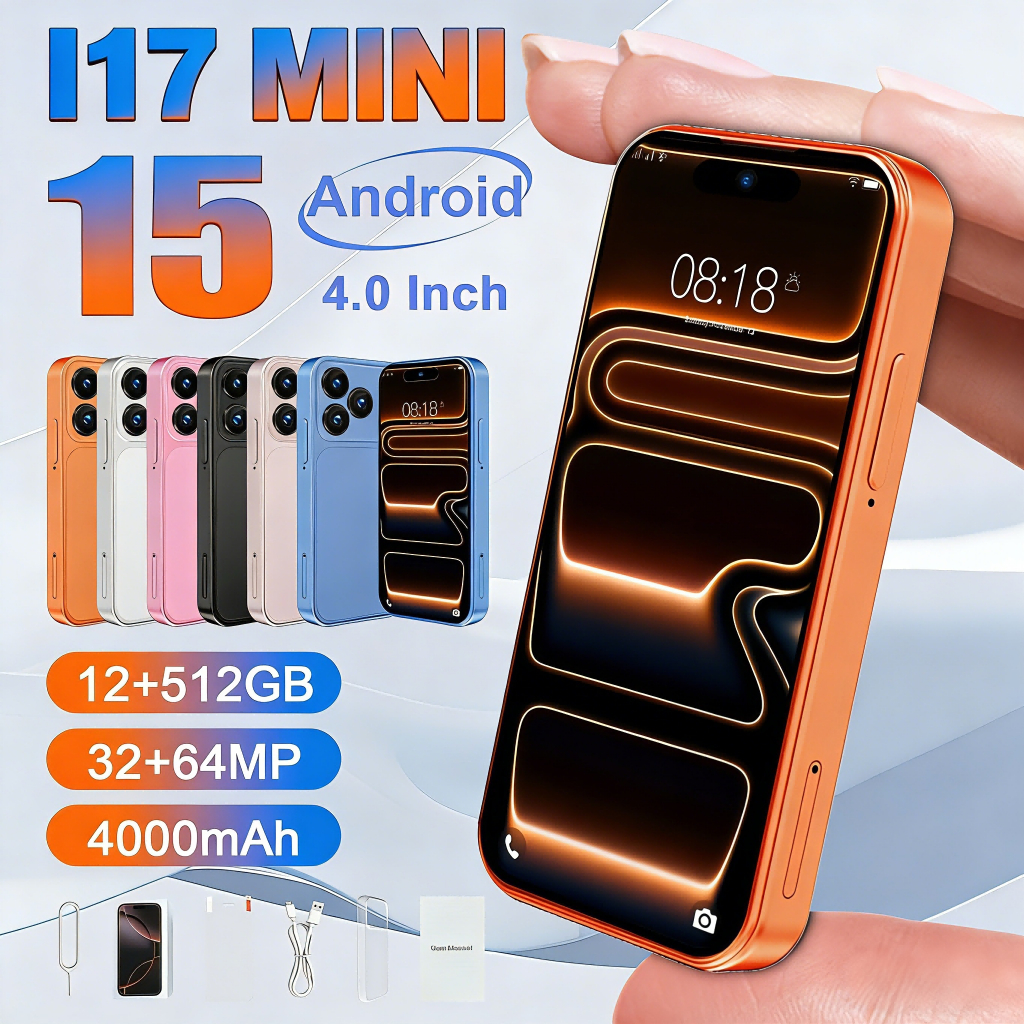 【Free Phone Case】Brand New Mini Phone i17 Mini | 4.0 Inch Screen | 5G Full Network Handphone | Memory 12GB+512GB | Android Phone Murah | Dual SIM Smartphone | Battery 4000mAh Telefon | WIFI | Backup Phone & Student Phone COD Ready Stock