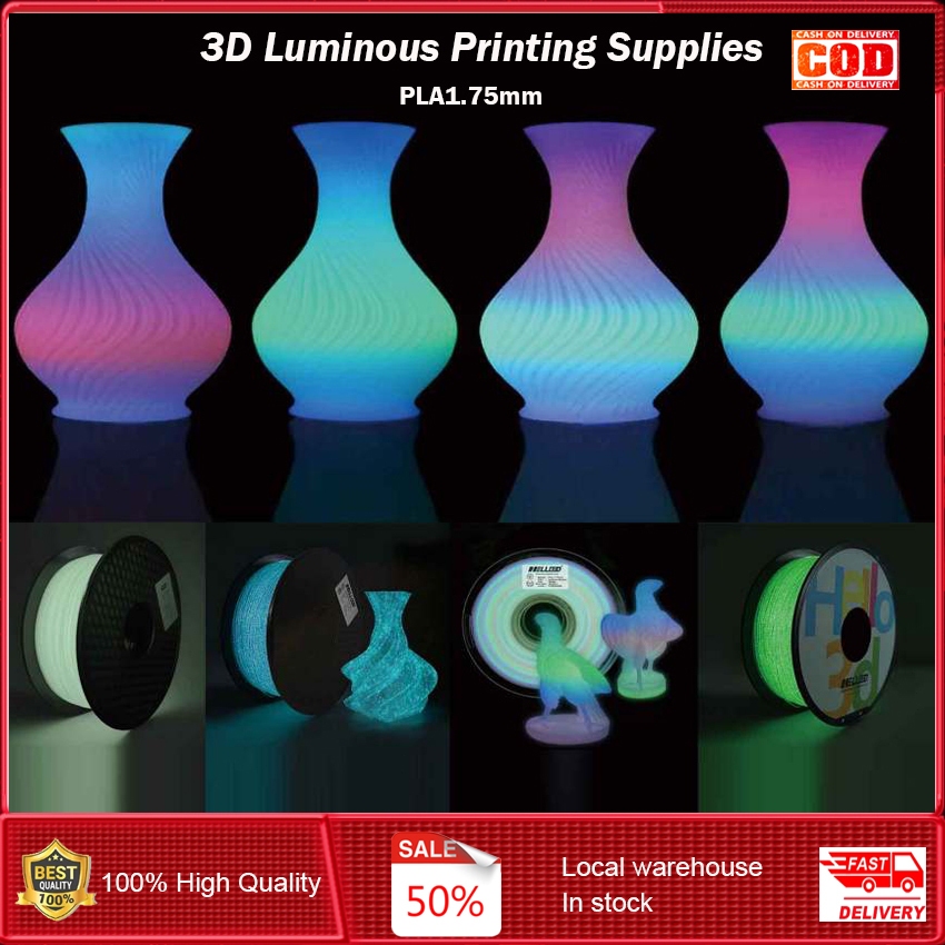 ⭐️【Local warehouse+COD】⭐High Quality 3D Printer PLA Glows In The Dark 1.75mm Printer Filament 3D Printing Sublimation Material 1kg Rainbow Firefly Green