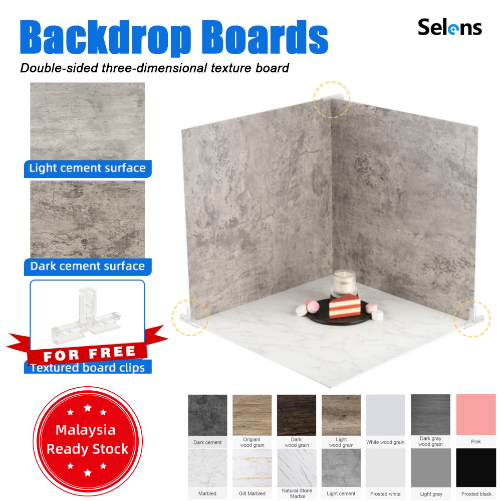 [Malaysia Stock] Selens Hard Background Board 60x60cm Double Sided Backdrop for Photography 3D Texture Waterproof Photoshoot Backdrop for Food Cosmetics Jewelry