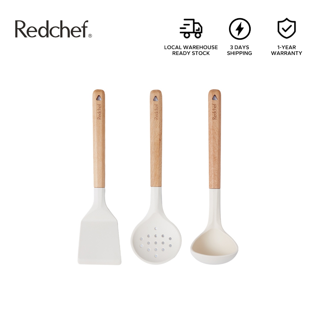 Redchef Solid Wood Silicone Utensils Turner/Slotted Turner/Ladle Food Grade Silicone Heat resistant Suitable For Non Stick Cookware