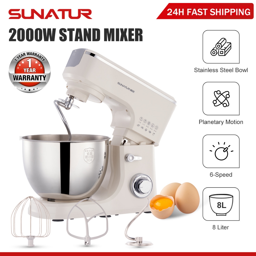 Pengadun Berdiri Tugas Berat SUNATUR 2000W Pengisar Pembakar Dapur Berkapasiti Tinggi 8L Mesin Chef 6-Kelajuan Palam Tempatan Malaysia 3-Pin