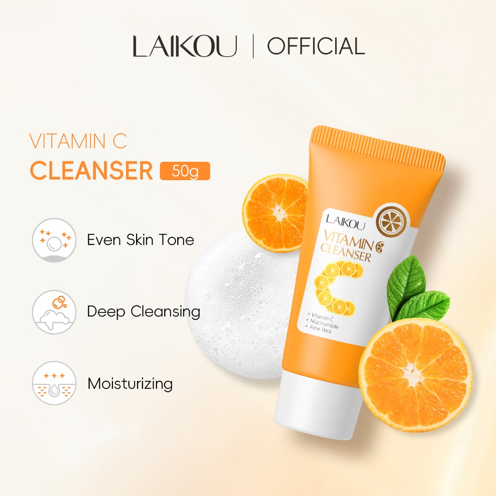 LAIKOU Vitamin C Whitening Facial Wash Deep Cleansing Blackheads Foam Cleanser