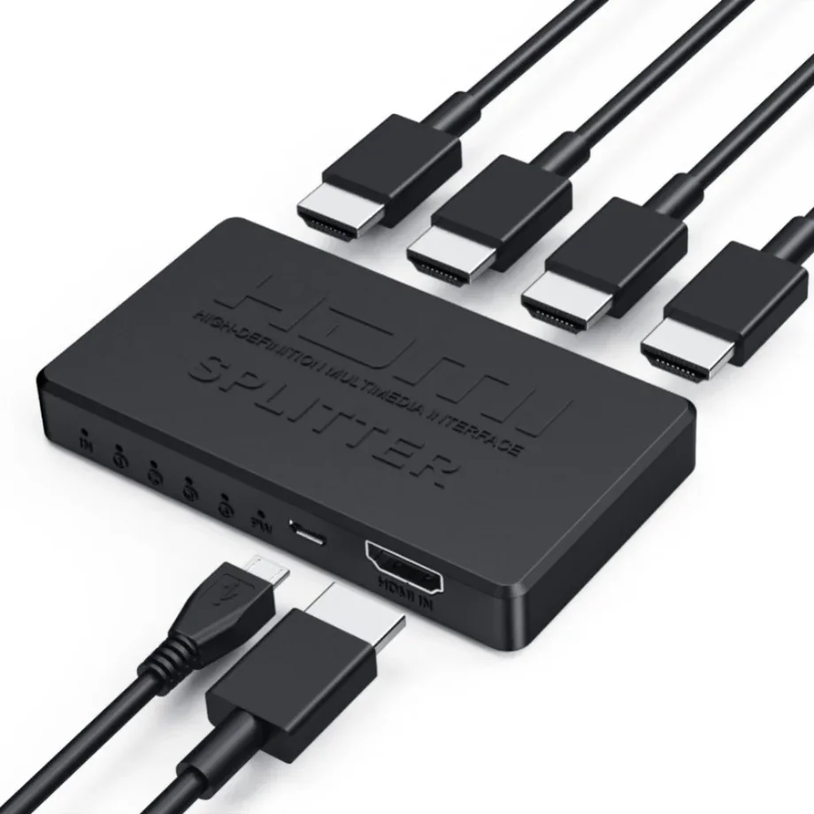 4K HDMI Splitter 1x4 HDMI Switch 1 in 4 out Video Distributor Splitter 1080P Dual Display for TV PC Laptop Monitor Projector