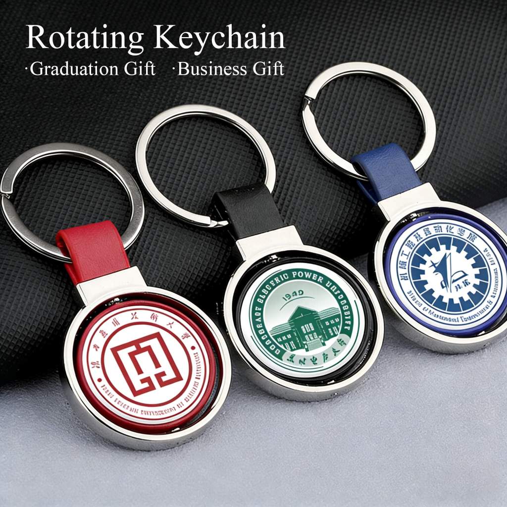 Free Custom Logo Rotating Metal Keychains Engraving University Emblem Company Logo Creative Activity Graduation Season Small Gifts Teacher's Day gifts Personalized Customization