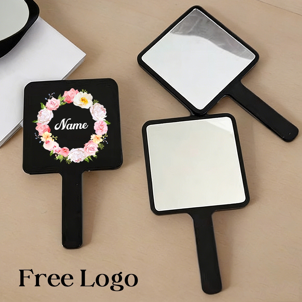 【Unique gift】Free Custom LOGO Makeup Mirror with Handle Beauty Gift Ultra thin High Definition Square Portable Mirrors Custom Your Brand Name
