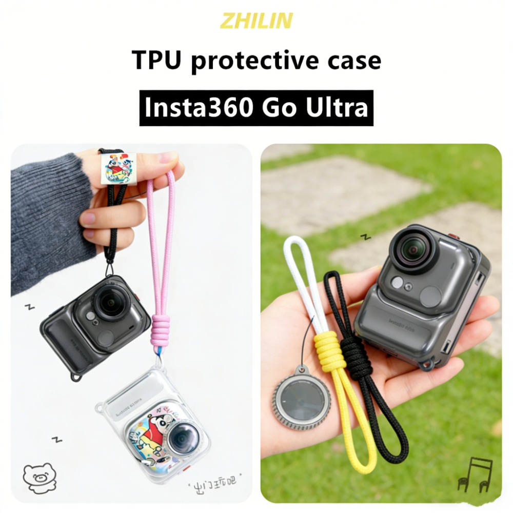 （IN STOCK）For Insta360 Go Ultra TPU Clear Protective Case With Anti-lost Rope Transparent Body Cover Full Coverage Scratch-proof Lens Cap for Insta360 Go Ultra