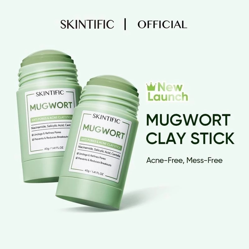 SKINTIFIC 2-Piece Clay Stick Mask Set | Mugwort Cleansing (40g) + Niacinamide Brightening, Travel Friendly, Pore Cleansing, Oil Control, Glowing & Soothing