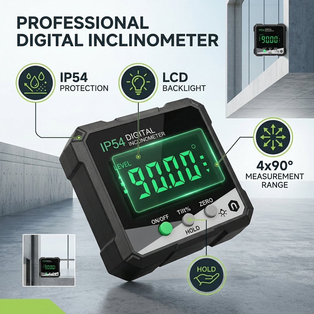 4*90° Portable Digital Inclinometer LCD Backlight Digital Protractor Slope Meter Digital Angle Ruler Single-side Magnetics Multifunctional Protractor Absolute Relative Mesuring Mod