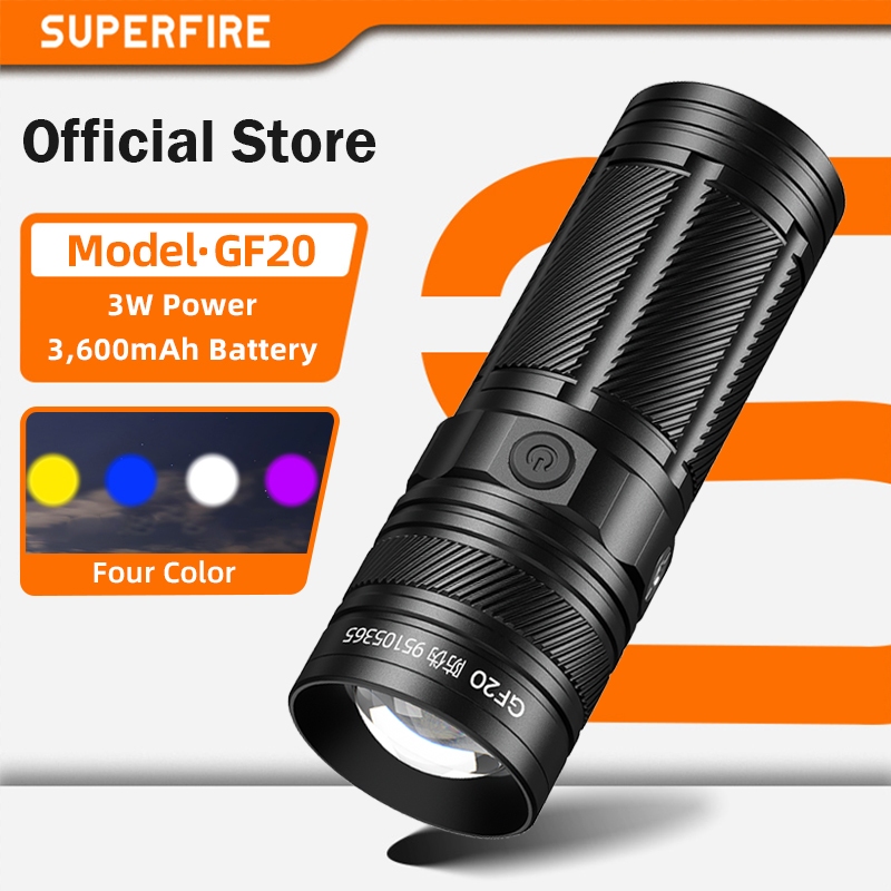 SUPERFIRE GF20 3W Rechargeable Zoomable Fishing Light Flashlight 4 Colors White Yellow Blue Purple