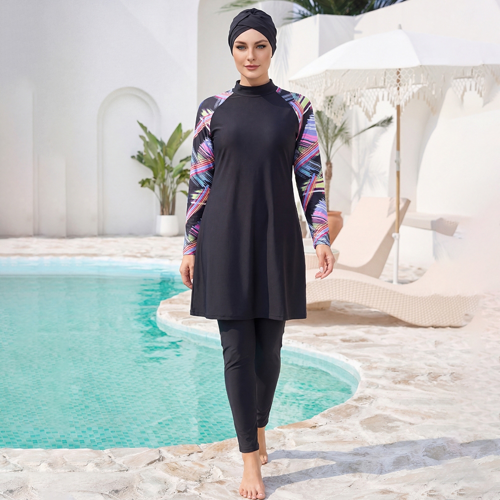Motive Force 2026 Spring New Arrival Muslim Swimwear | High Quality Modest Bikini| Affordable Full Coverage Islamic Swimsuit for Women 3 Pcs/Set Plus Size Long Sleeve Hijab swimwear （M-4XL ）