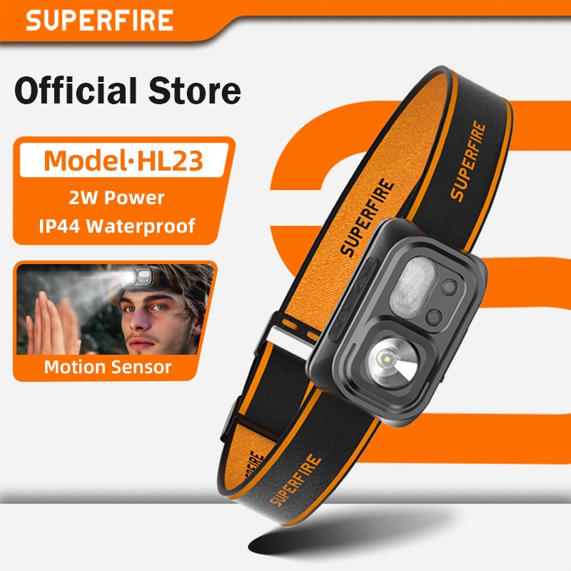 SUPERFIRE HL23 Mini Lampu Kepala Terang LED Headlamp Super Bright Induction Headlight Rechargeable Portable Head Light Camping Lantern Lampu Suluh Kepala