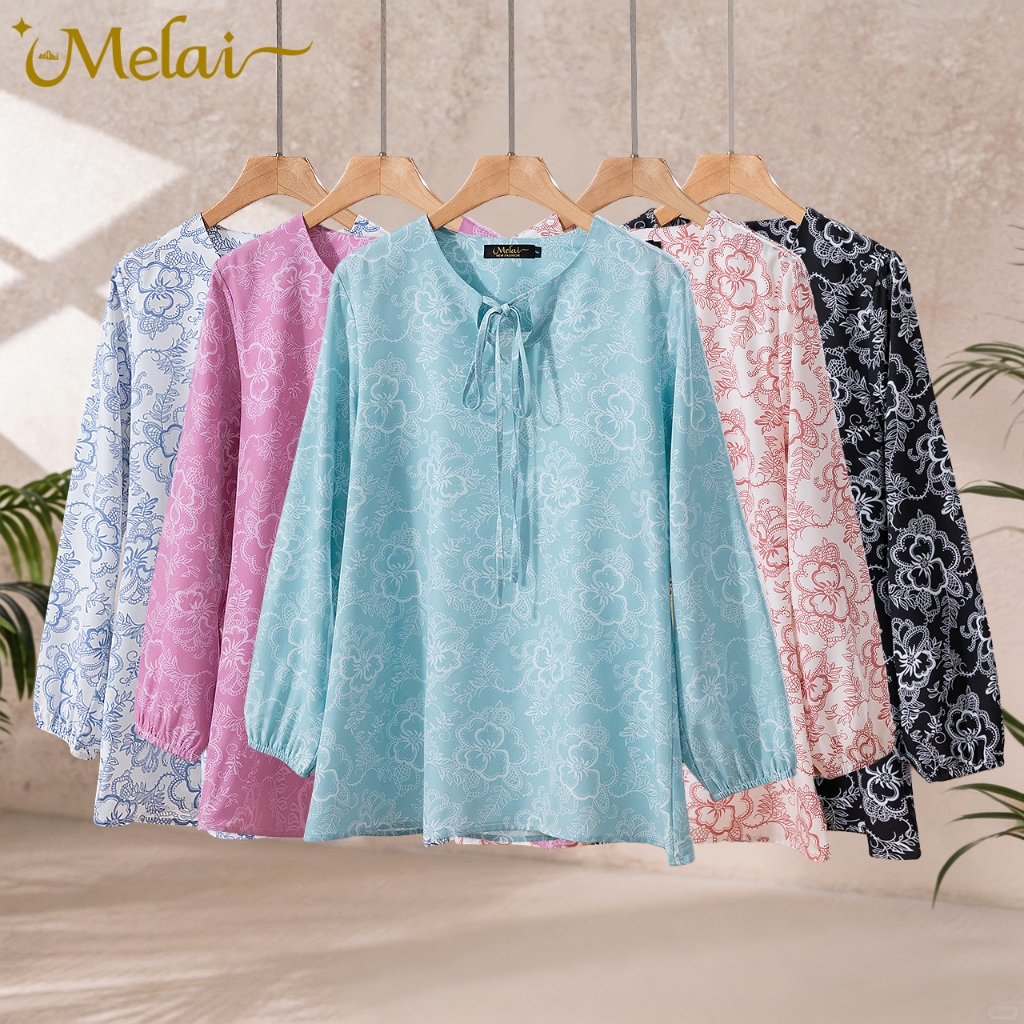 MELAI  Fashion Women Long Sleeve Polko Dots Turn-Down-Collar Button Cuffs Fashion Blouse Muslimah Button Blouse FREE SIZE