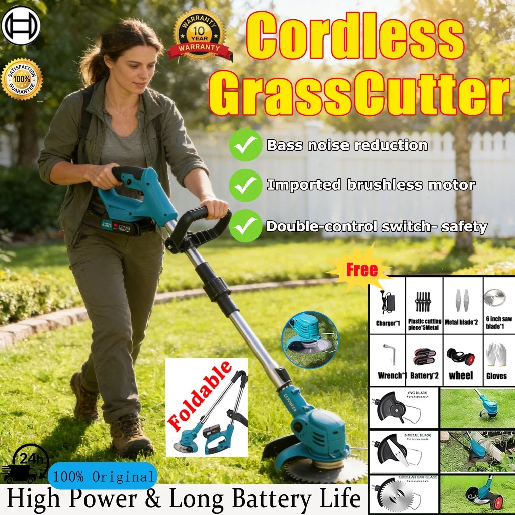 Mesin Rumput Cordless fold Pemotong rumput 18000R lawn mower 9980VF Foldable bateri Grass cutter Grass trimmer Mesin potong rumput Mesin rumput straight shaft