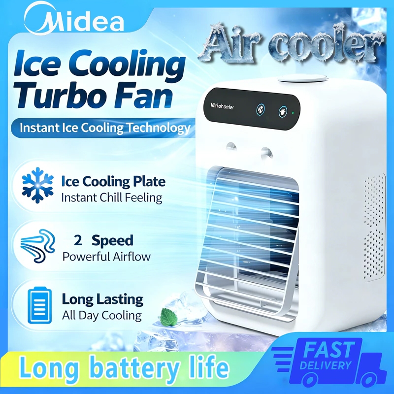 【𝐒𝐔𝐏𝐄𝐑 𝐒𝐓𝐑𝐎𝐍𝐆 𝐖𝐈𝐍𝐃】Midea Air Cooler Fan Portable Air Conditioner USB Electric Fan Light Mist Air Humidifier Table Fan Battery USB Kipas Meja 冷風扇