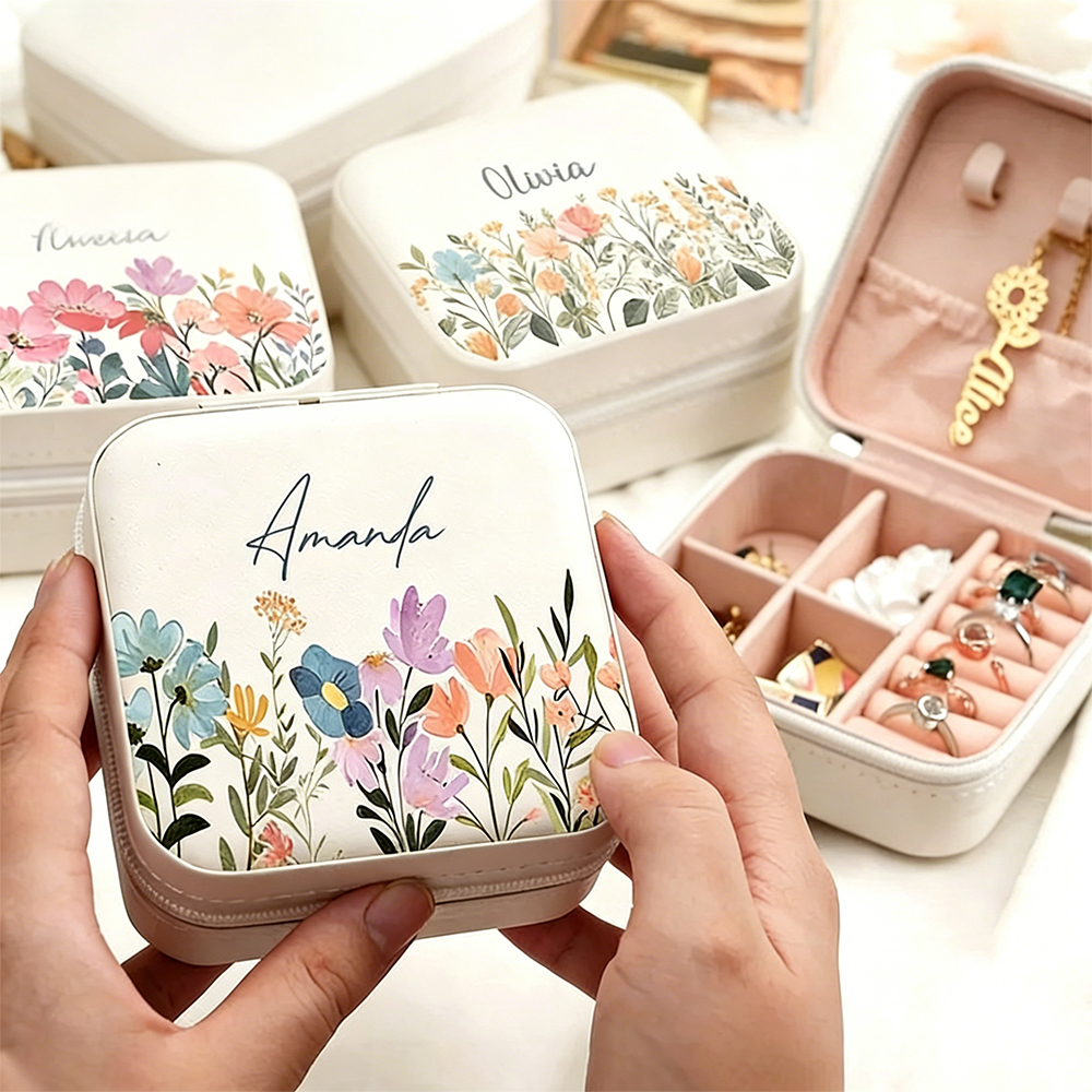 Free Custom Leather Jewelry Box for Bridesmaid Gift Personalized Travel Jewelry Box Case with Name
