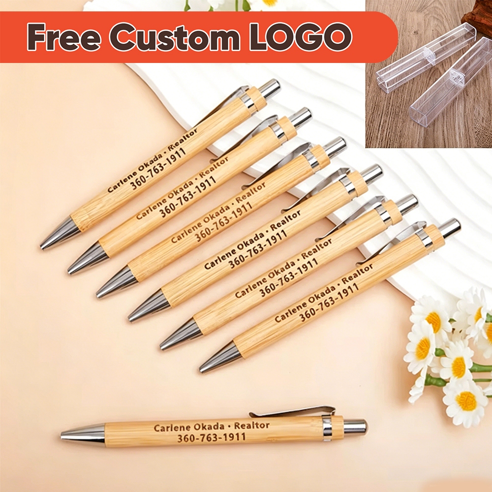 1PCS Free Personalised Bamboo Wooden Pen +box with Custom Engraving, Personalized Gift, Guest Favor, Wedding Pen with Name, Blue Ballpoint, Unique Gift Idea