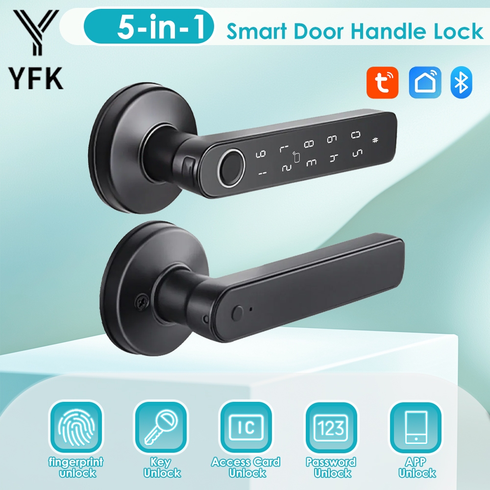 Tuya Five in One Digital Fingerprint Door Lock with Password/Key/Smart Life/Card Unlock/Tuya APP Bedroom Remote Unlock