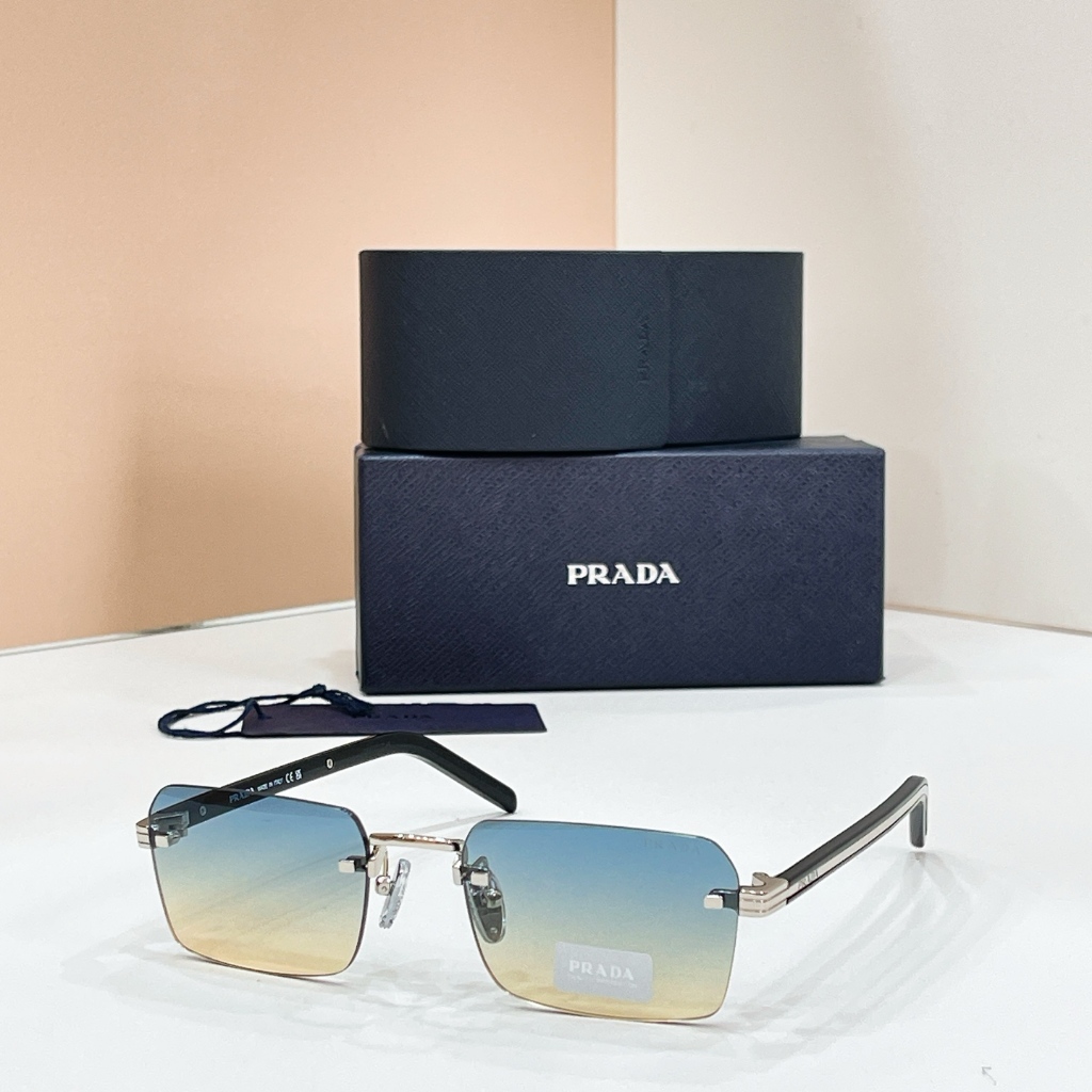 [High Quality] PRAD * Sunglasses PR D55S Metal Frameless Square Fashion Eye Protection Ultraviolet Protection Sunglasses Men Women Same Style