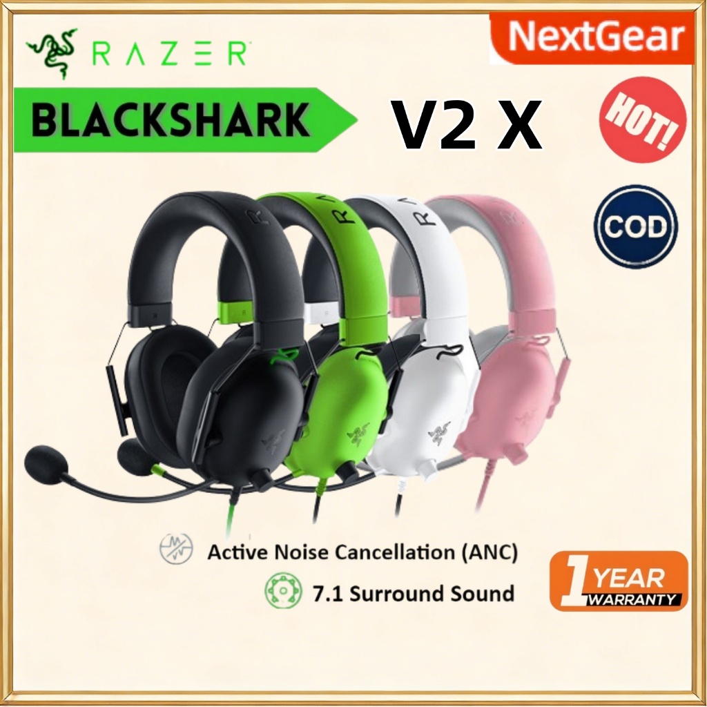 Razer BlackShark V2 X Wired Esports Gaming Headset 7.1 Surround Sound 50mm Drivers HyperClear Cardioid Mic Lightweight Noise Isolation Multi-Platform For PC PS5 Xbox Switch Ready Stock MY COD