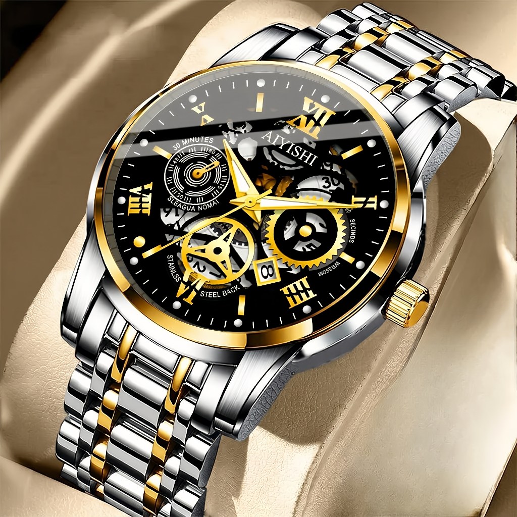 【Beli 1 Percuma 1】New trendy high-end light luxury versatile automatic quartz luminous Roman hollow men's watch 1806Q jam