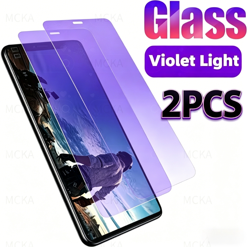 1/2PACK Purple Light Filter Tempered Glass FOR Xiaomi Redmi 13C A3 Note 13 12C Note 12 12s A2+ A1 10 10C 10A 9A POCO X7 X6 X5 F6 F5 M5 M4 Pro 4G 5G Full Transparent
