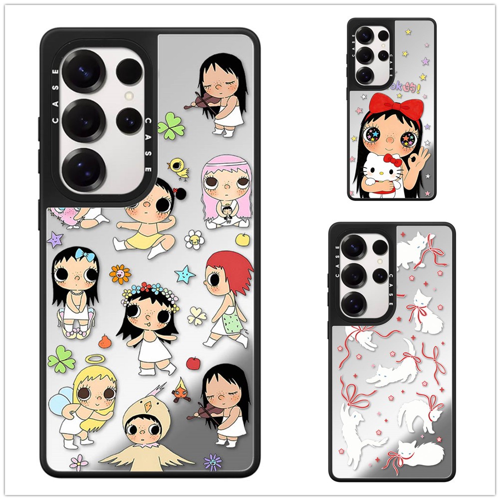 For Samsung S26 S25 S24 S23 Ultra Plus Cute Bow Girls Sticker Hard Back Shockproof Mirror Case
