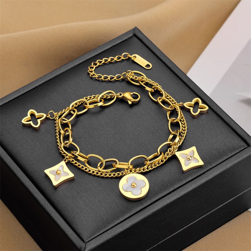 stainless steel bangles for women non tarnish Titanium Steel Prismatic Four-Leaf Clover Bracelet Gold Ladies Simple Fashion Style 300