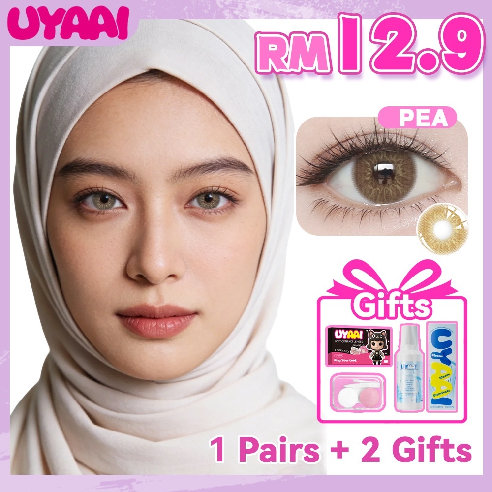 【Combo+Buy 1 Get 1 Free Lens Case +60ml Solution】UYAAI Colored Contact Lens 14.0-16.0mm Normal Big Eyes Cosmetic Lens Natural Look Monthly Replacement