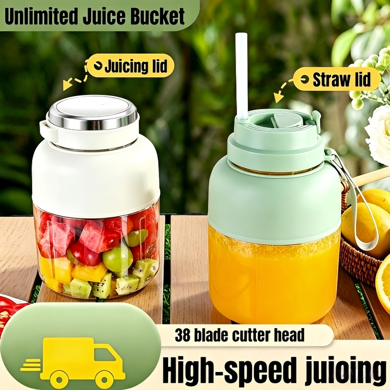 Portable Juicer With Ice Crushing & Leakproof Design - USB Rechargeable 1300ml Long Battery Life Juicer 榨汁机 Mesin Jus Cawan