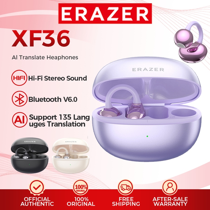 ERAZER XF36 AI Translator Earbud Bluetooth 6.0 Ear Clip Earphone Painless Sport Headset Al Smart Real-Time Translation Bluetooth Earphone IPX7 Waterproof HiFi Stereo Bone Conduction Headphones
